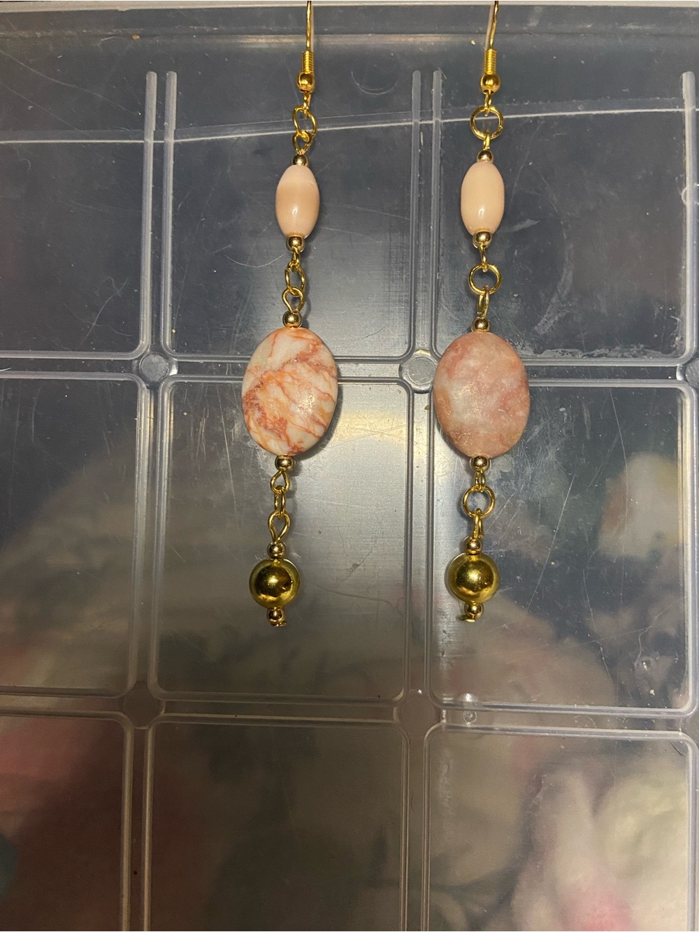 Gold-Tone Pink Marble Drop Earrings - Women Jewelry